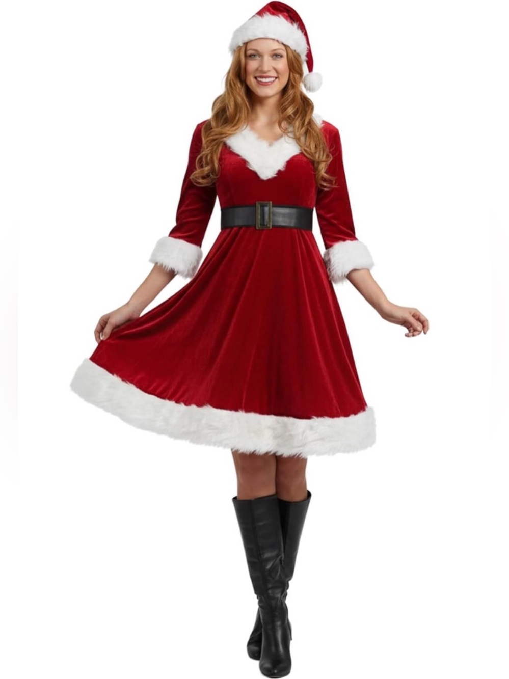 Simlakey 3-Piece Women's Mrs. Claus Christmas Costume Set – Red Velvet Santa L